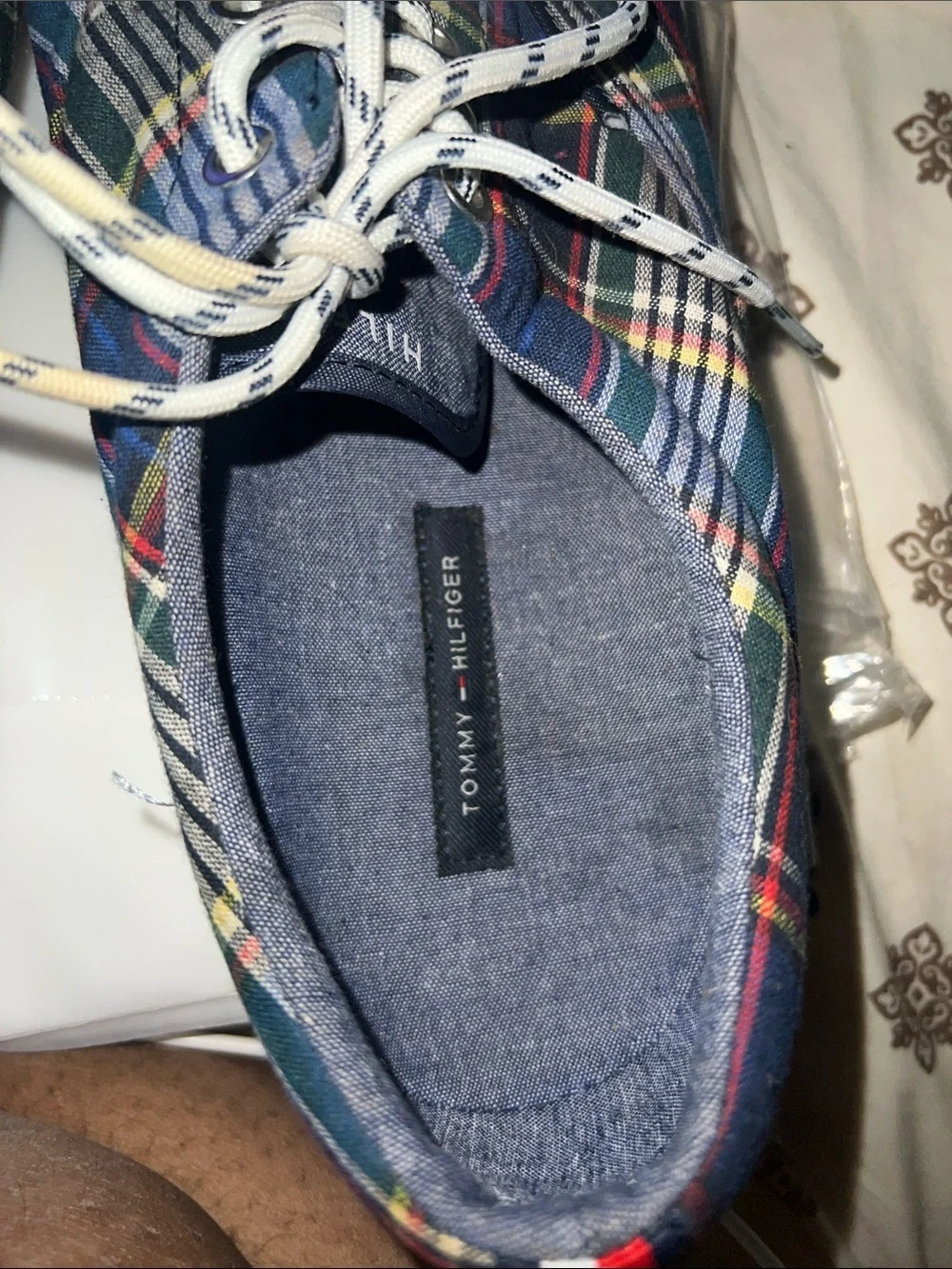 Tommy Hilfiger Navy Plaid Canvas Lace-Up Sneakers